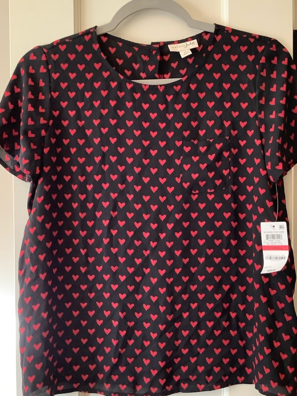 Maison Jules Black Blouse with Pink Heart Print - Picture 2 of 7